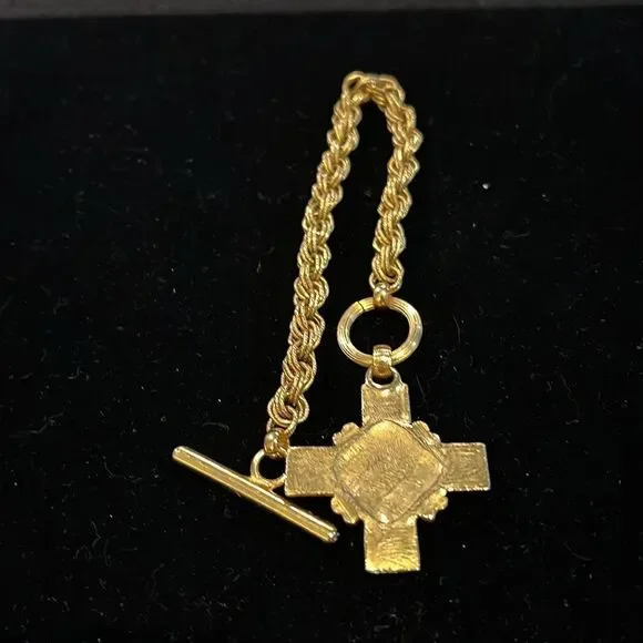 Gold Tone Bracelet with Toggle Closure and cross charm. WA402 - Picture 4 of 4